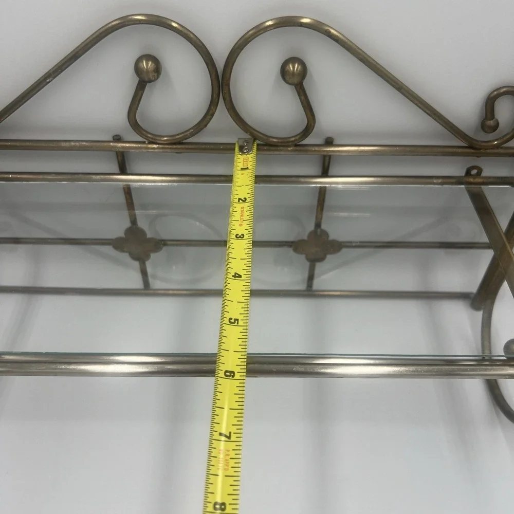 Solid Brass Vintage Bathroom Shelf & Towel Bar - Includes‎ Glass Shelf